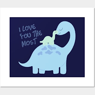 Mom and baby blue dinosaurs I love you the most Posters and Art